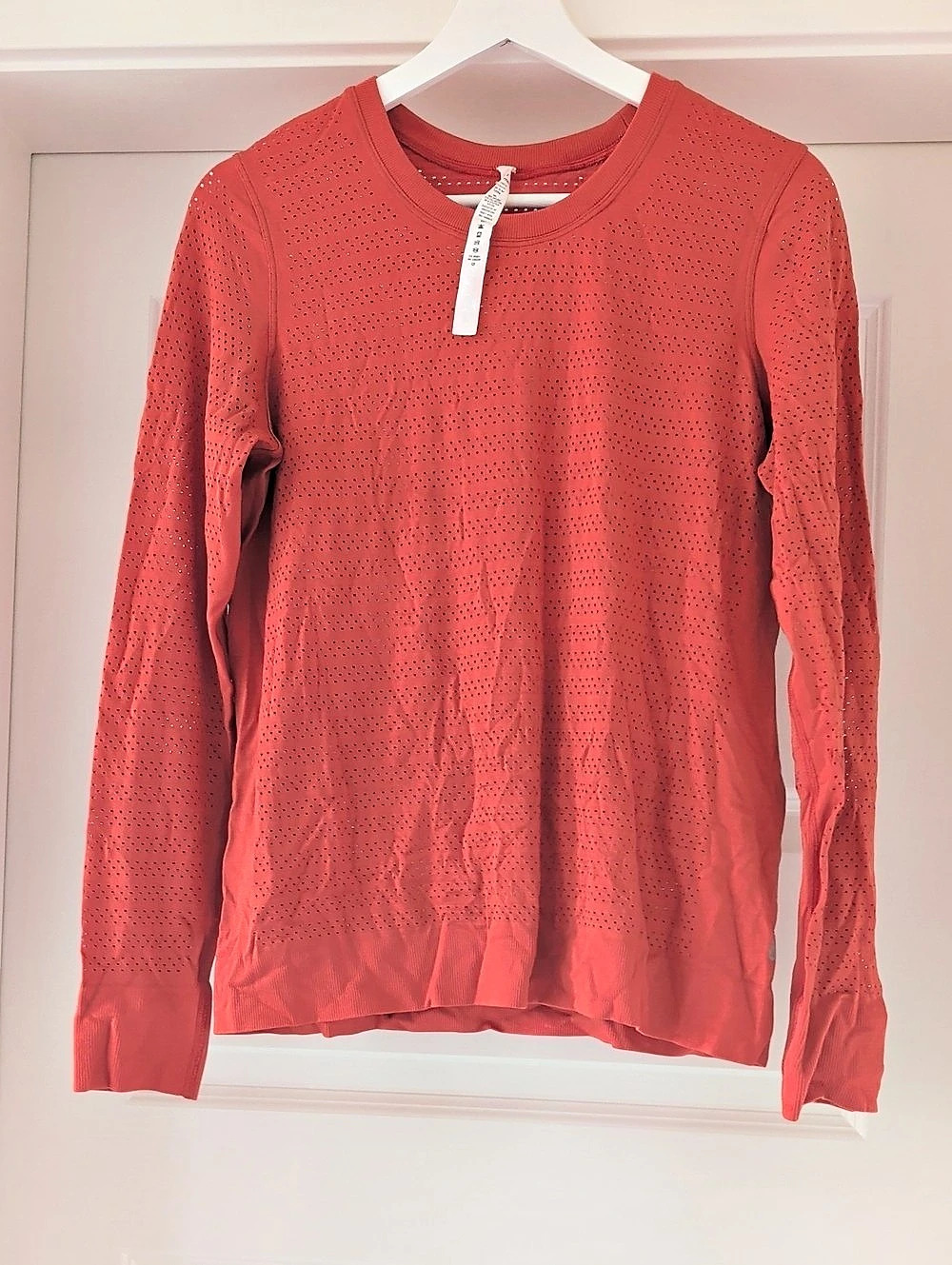 lululemon Breeze By Long Sleeve *Squad Long Sleeve Perforated Top in Coral Size